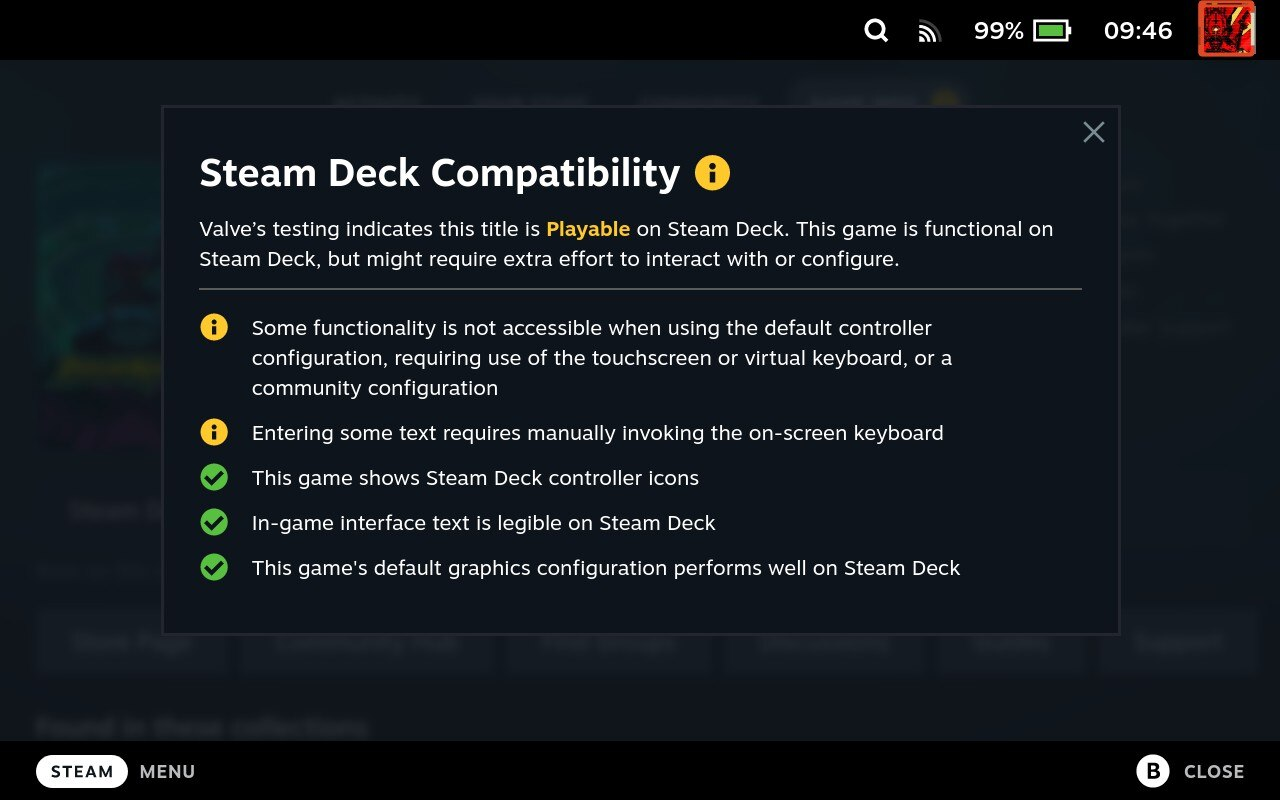 Steam Deck compatibility Screen